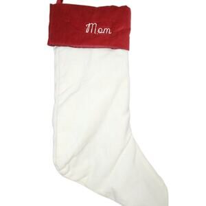 POTTERY BARN Velvet Christmas Stocking Embroidered "Mom" Decor Large Holiday